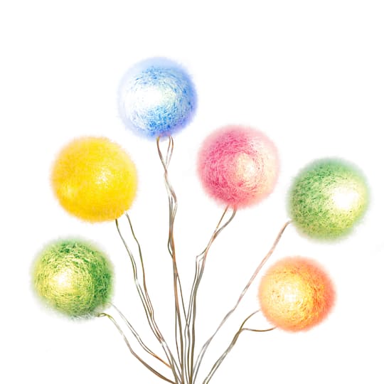 12ct. Multicolor LED Fuzzy Ball String Lights on Silver Wire by Ashland®